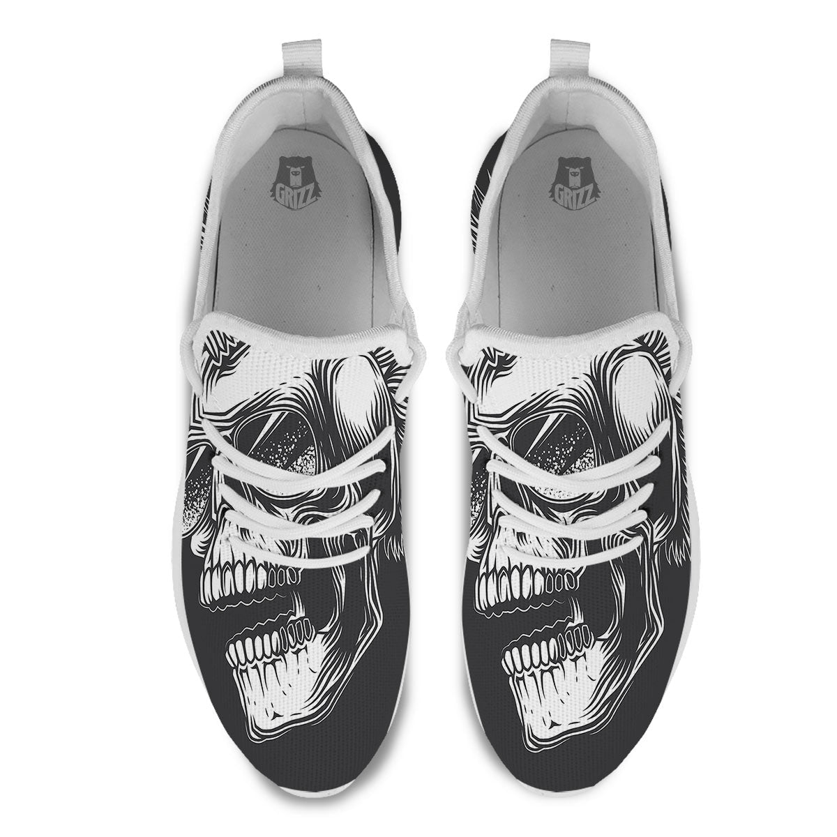 Skull Punk Monochrome Print White Athletic Shoes-grizzshop