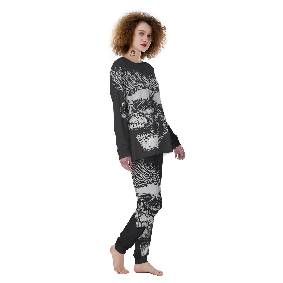 Skull Punk Monochrome Print Women's Pajamas-grizzshop