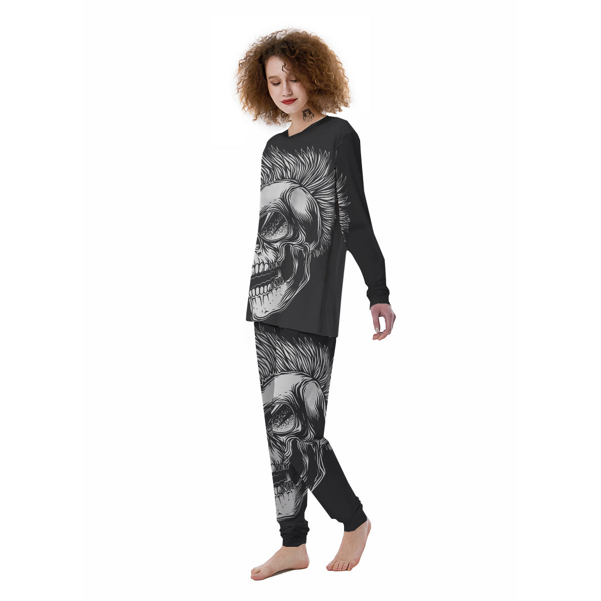 Skull Punk Monochrome Print Women's Pajamas-grizzshop