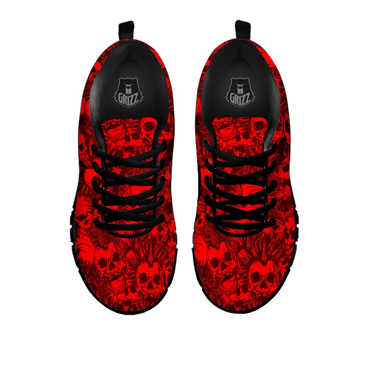 Skull Punk Red Print Pattern Black Sneaker-grizzshop