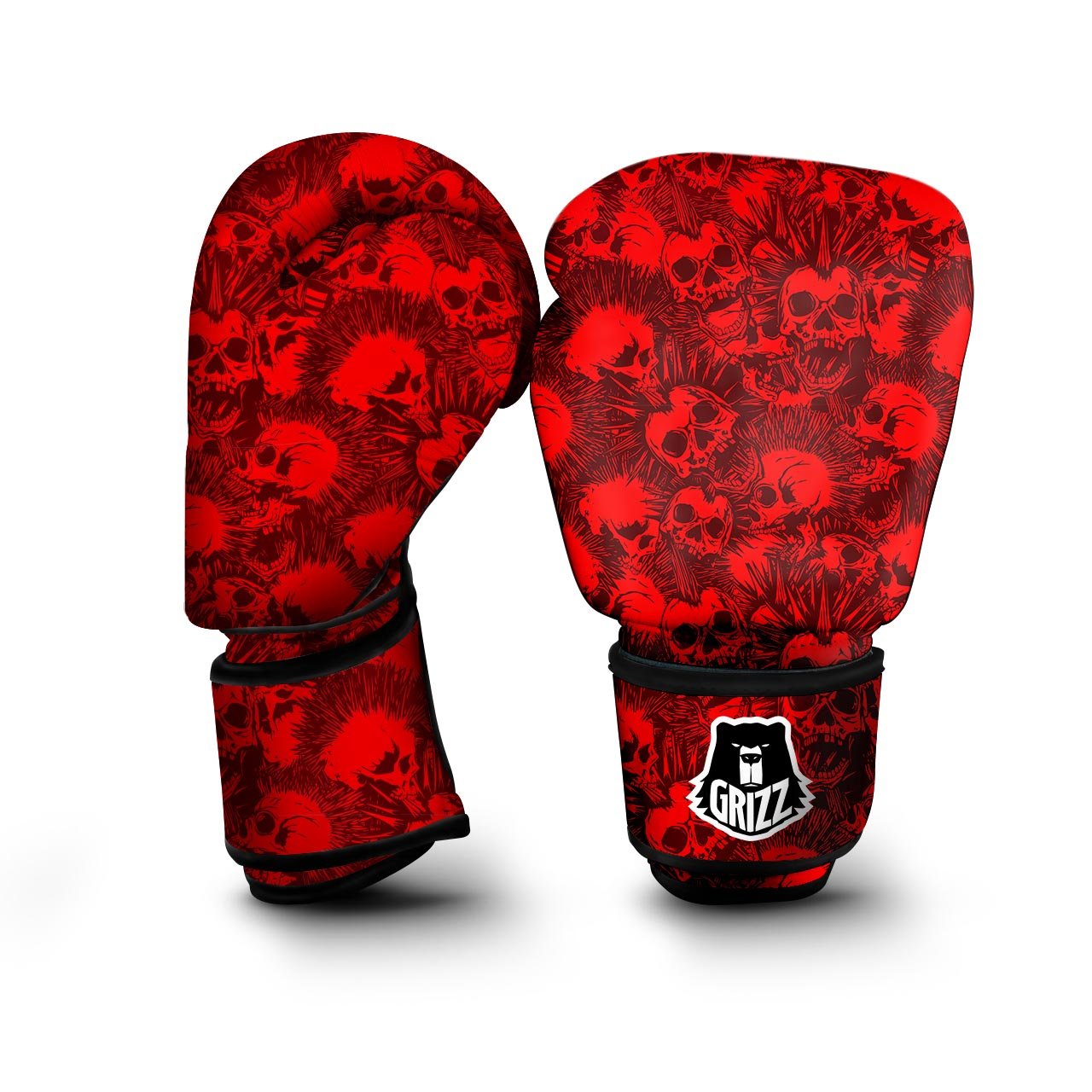 Skull Punk Red Print Pattern Boxing Gloves-grizzshop