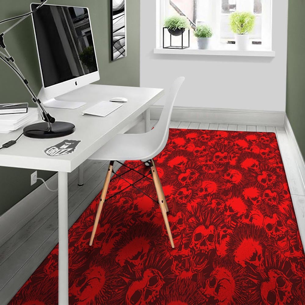 Skull Punk Red Print Pattern Floor Mat-grizzshop