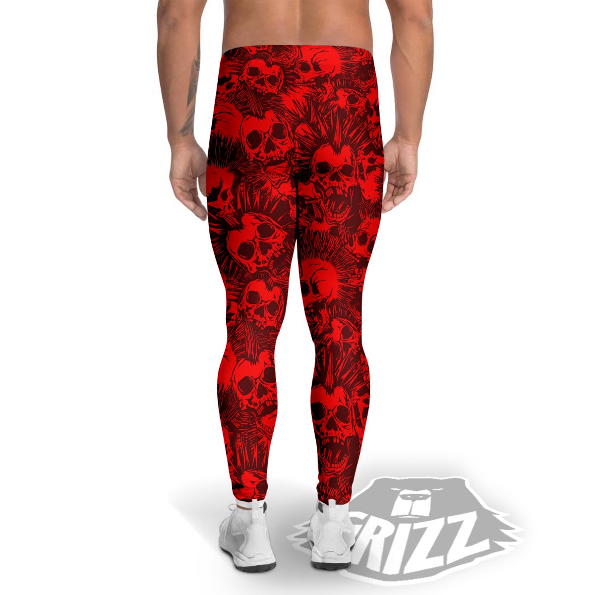 Skull Punk Red Print Pattern Men's Leggings-grizzshop