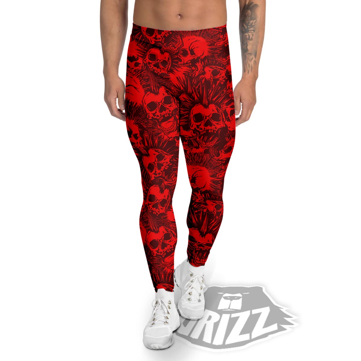 Skull Punk Red Print Pattern Men's Leggings-grizzshop