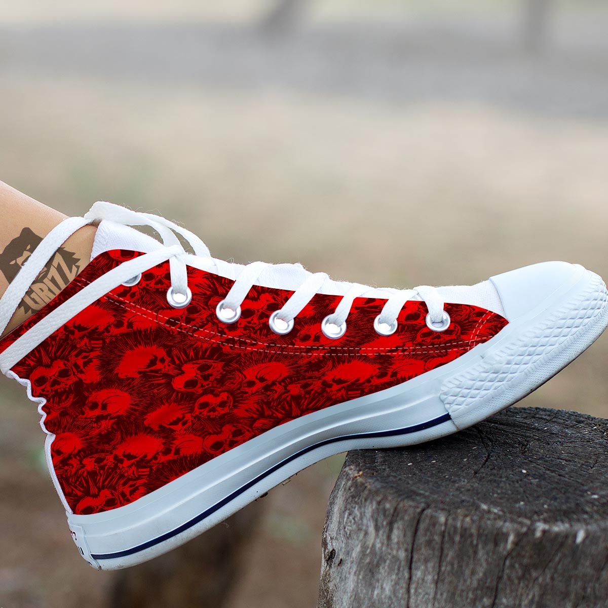 Skull Punk Red Print Pattern White High Top Shoes-grizzshop