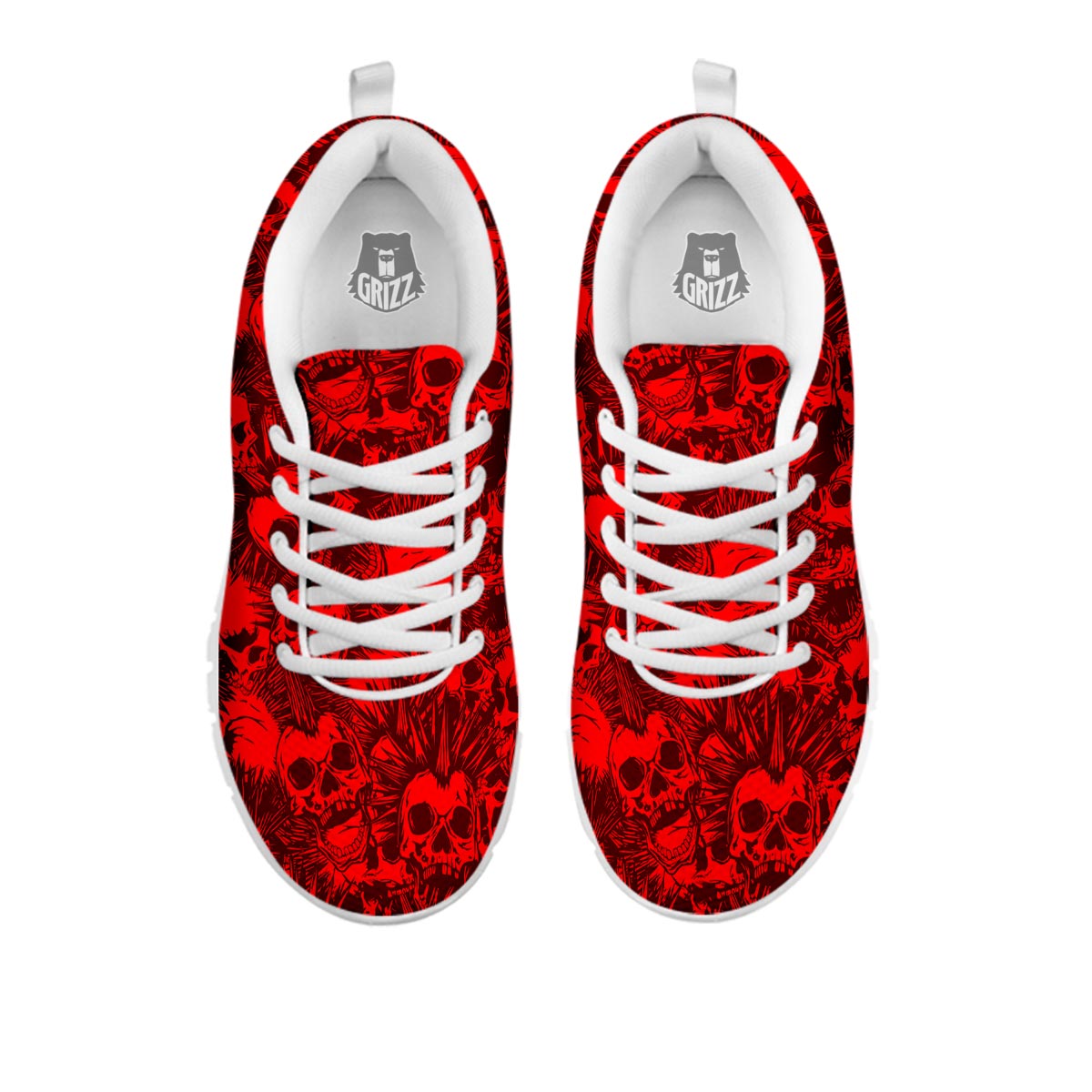 Skull Punk Red Print Pattern White Sneaker-grizzshop