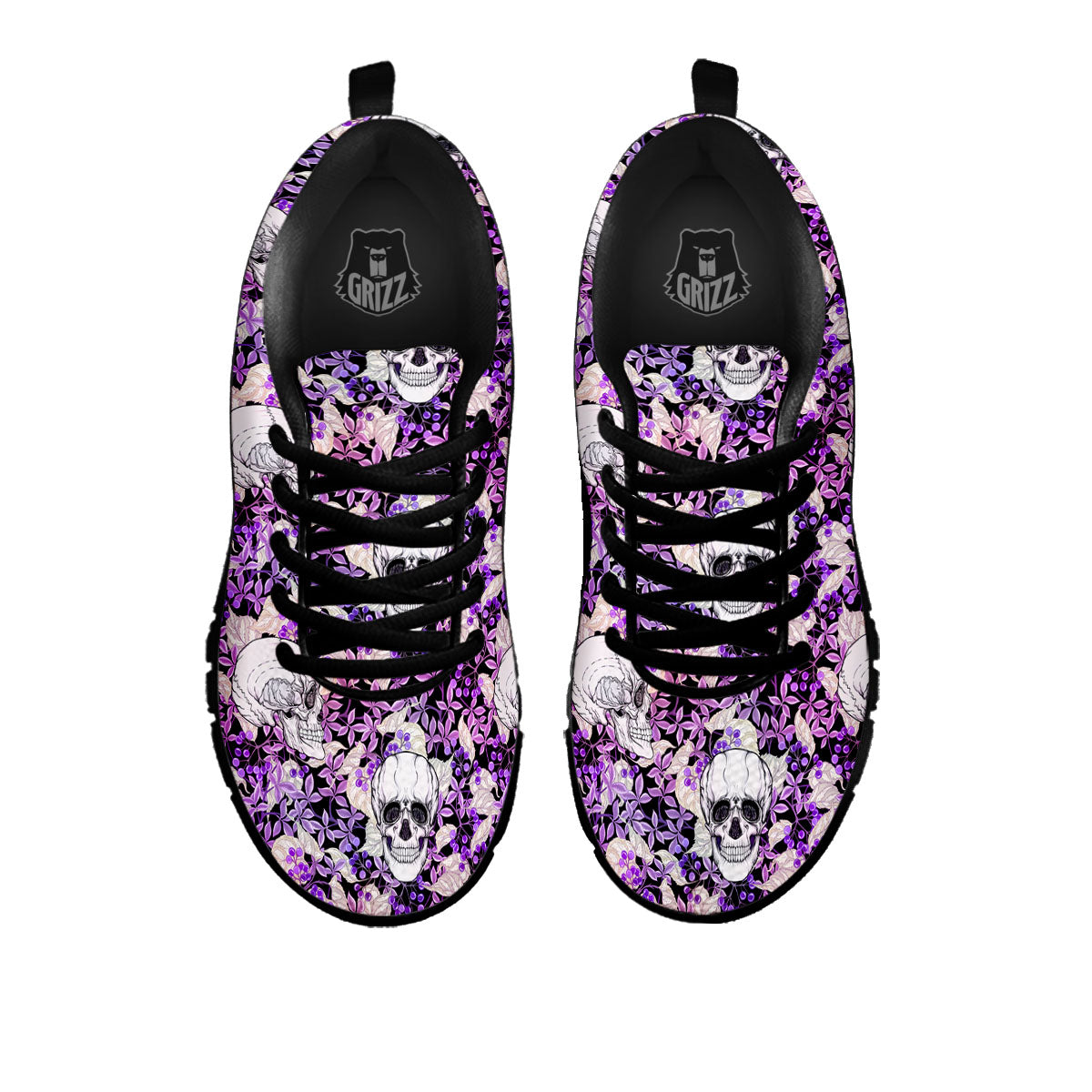 Skull Purple Tropical Print Pattern Black Sneaker-grizzshop