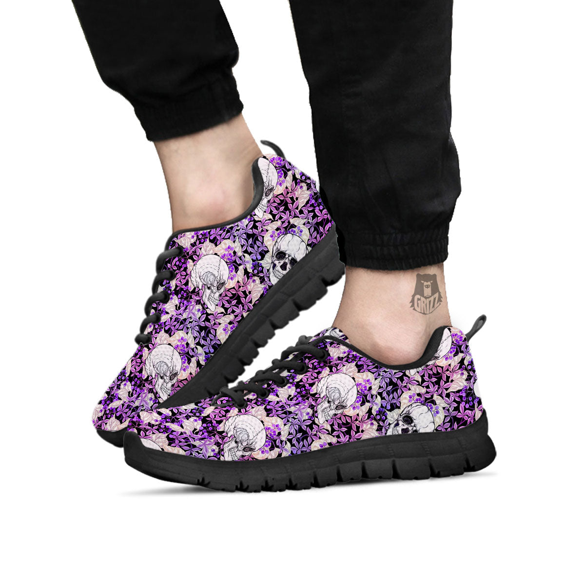 Skull Purple Tropical Print Pattern Black Sneaker-grizzshop