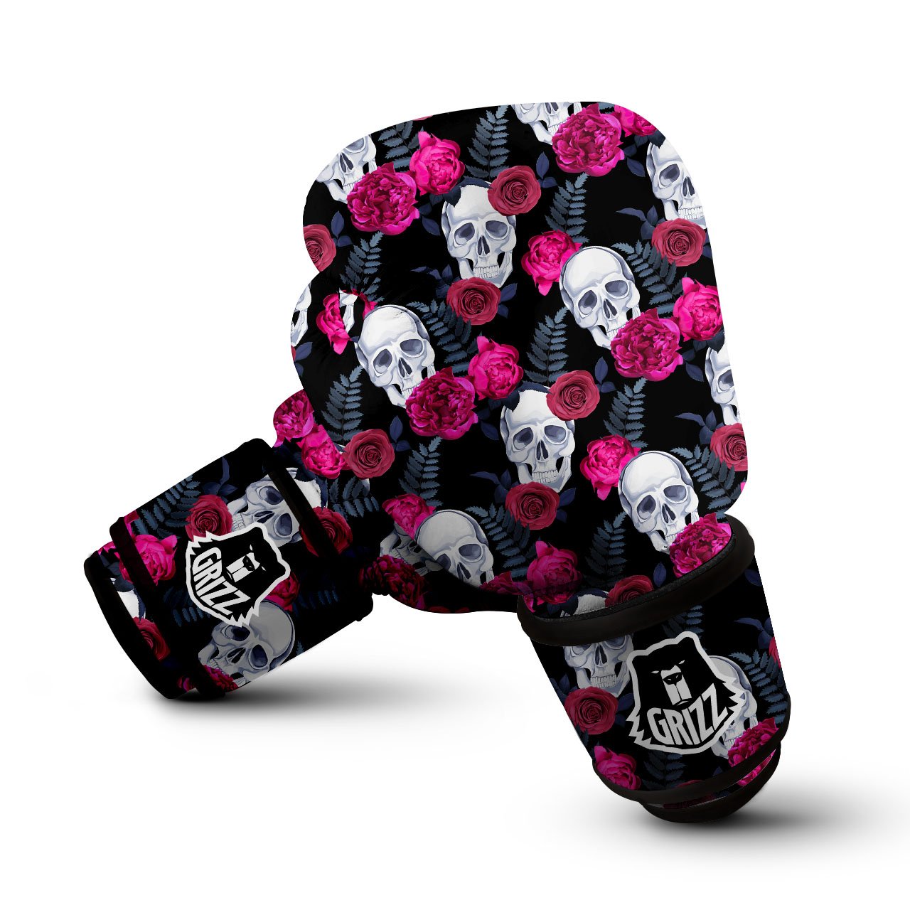 Skull Red Peony Print Pattern Boxing Gloves-grizzshop
