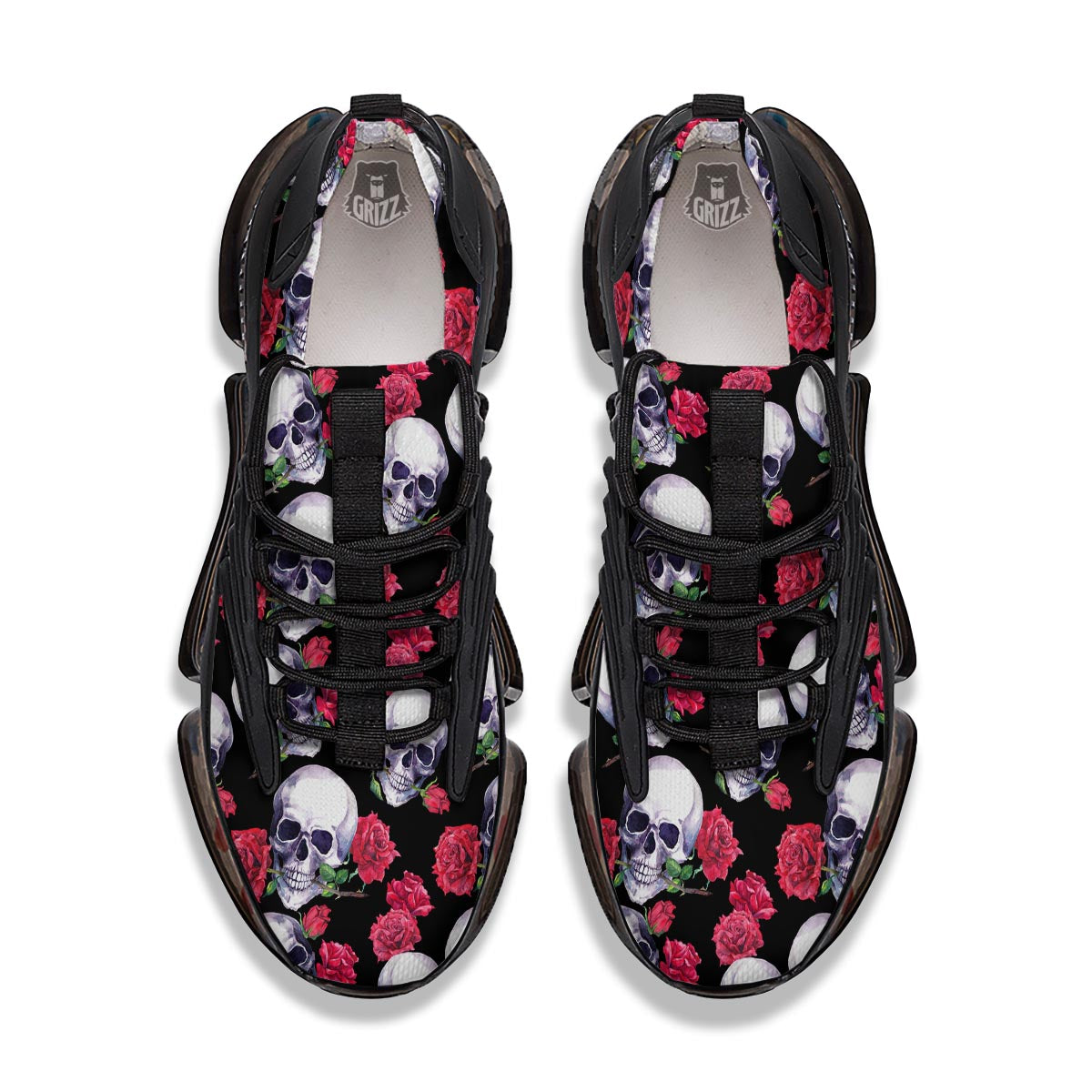 Skull Red Rose Print Pattern Black Gym Shoes-grizzshop