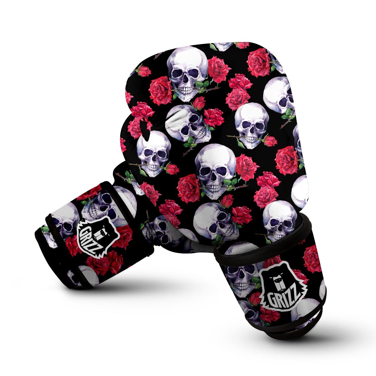 Skull Red Rose Print Pattern Boxing Gloves-grizzshop