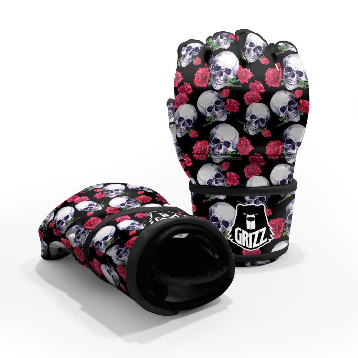 Skull Red Rose Print Pattern MMA Gloves-grizzshop