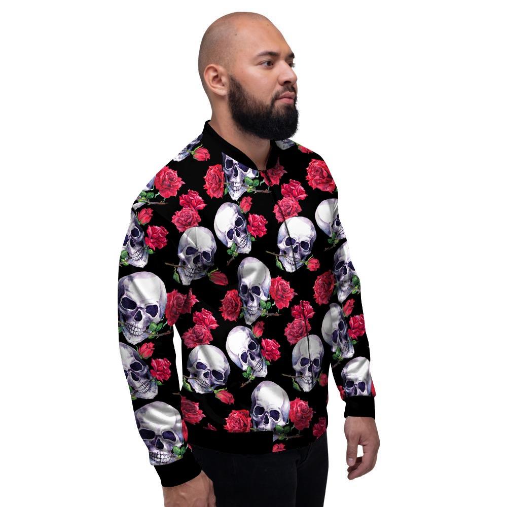 Skull Red Rose Print Pattern Men's Bomber Jacket-grizzshop