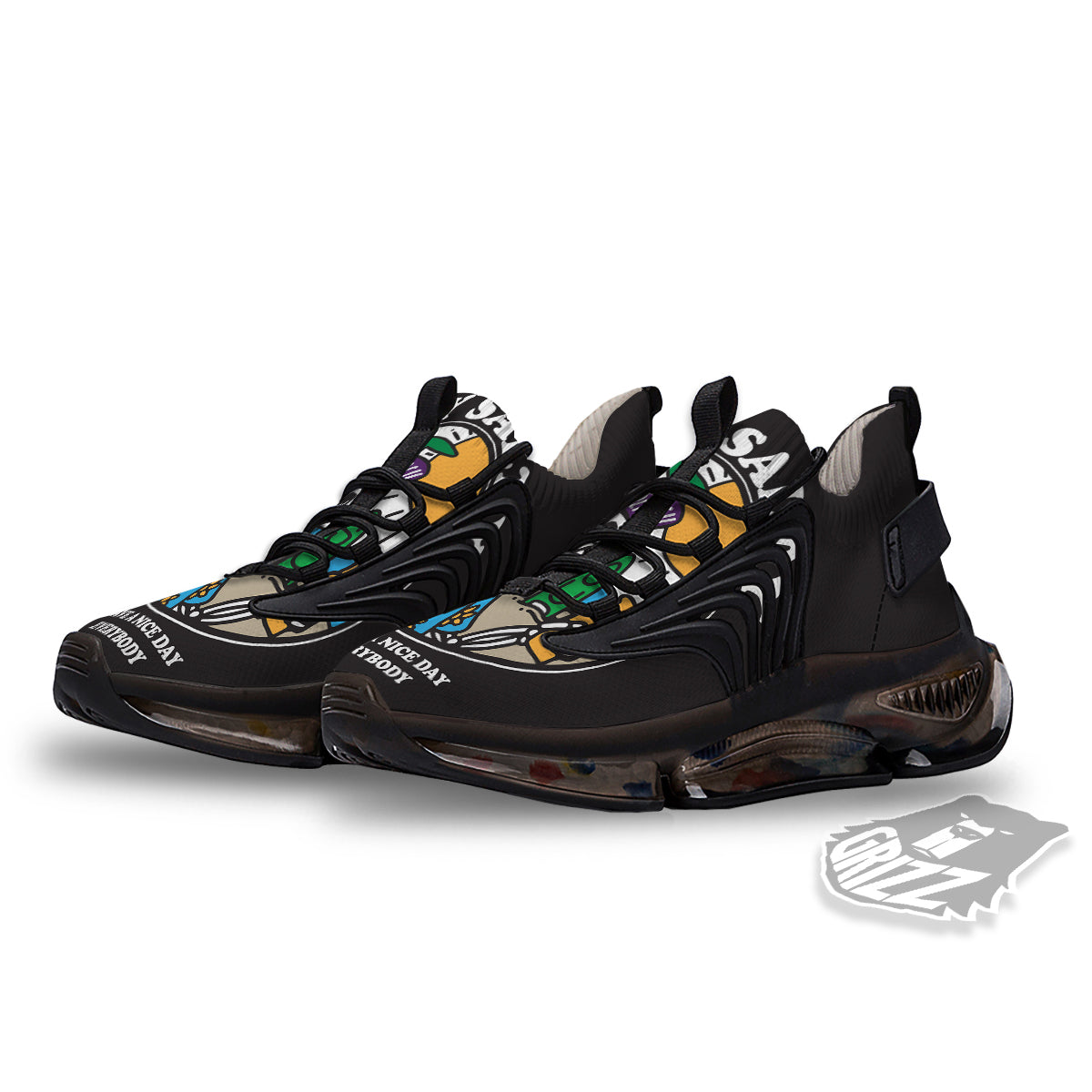 Skull Relax On Beach Print Black Gym Shoes-grizzshop