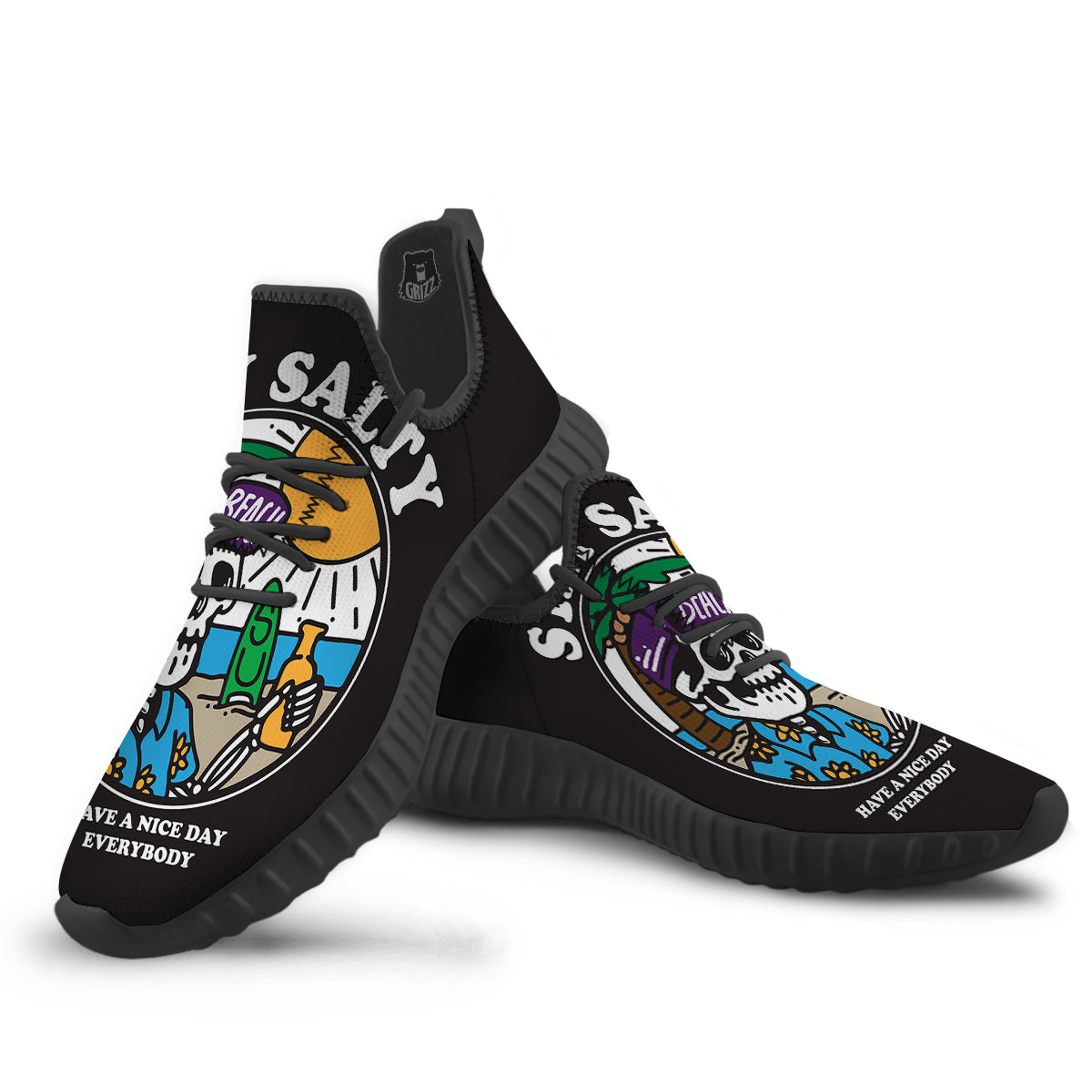 Skull Relax On Beach Print Black Walking Shoes-grizzshop