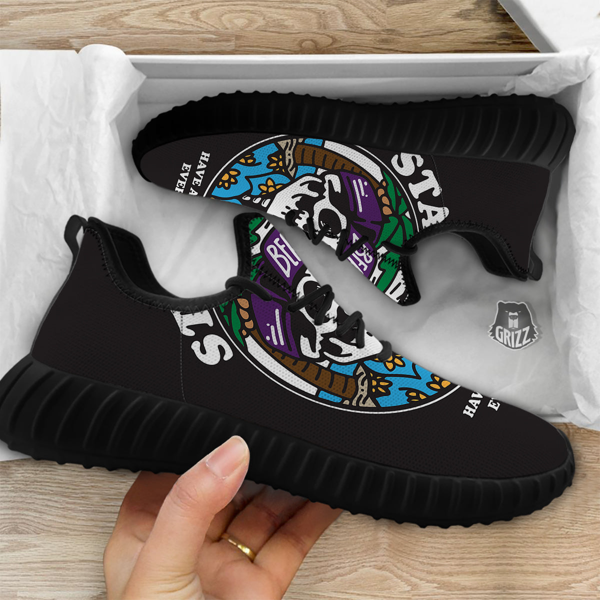 Skull Relax On Beach Print Black Walking Shoes-grizzshop