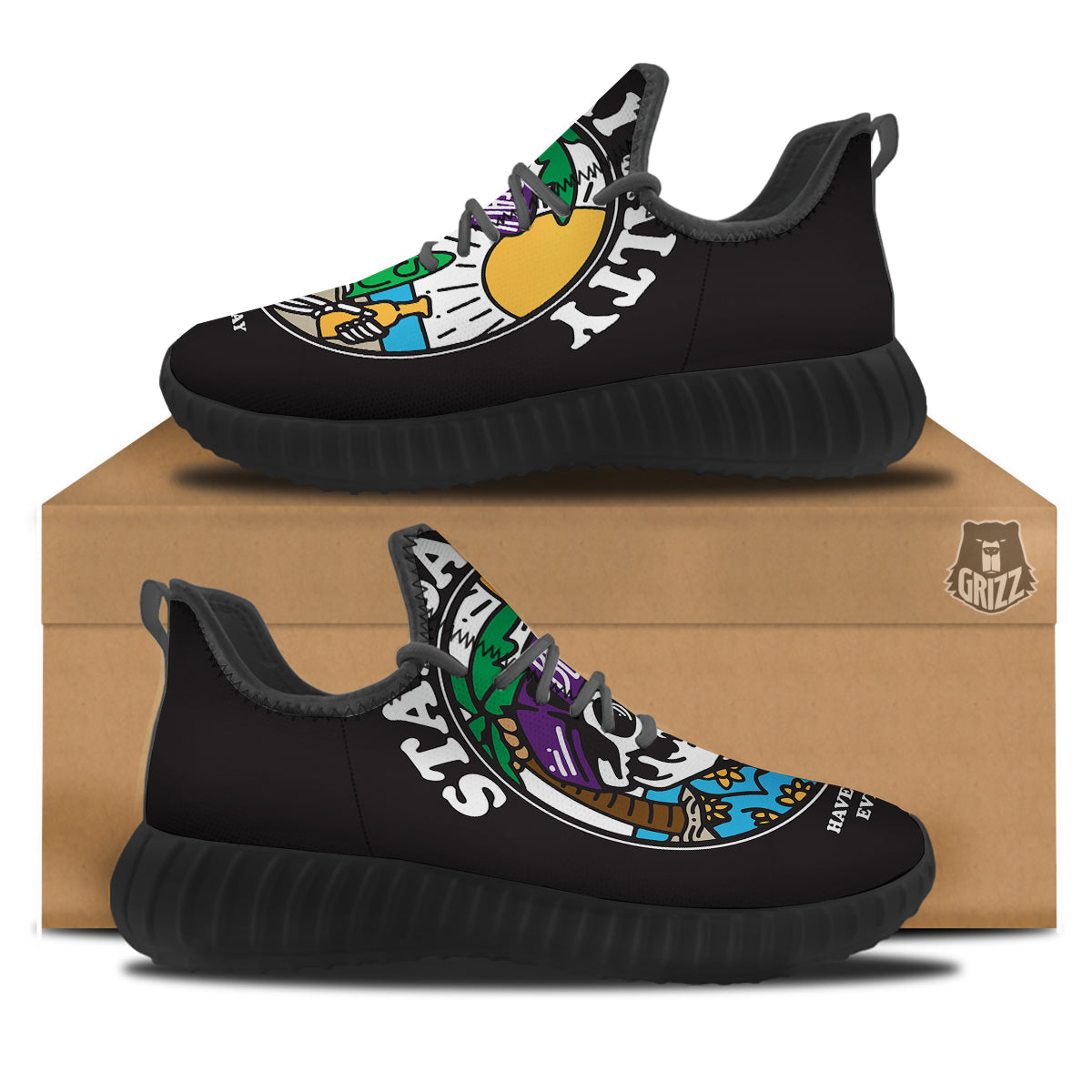 Skull Relax On Beach Print Black Walking Shoes-grizzshop