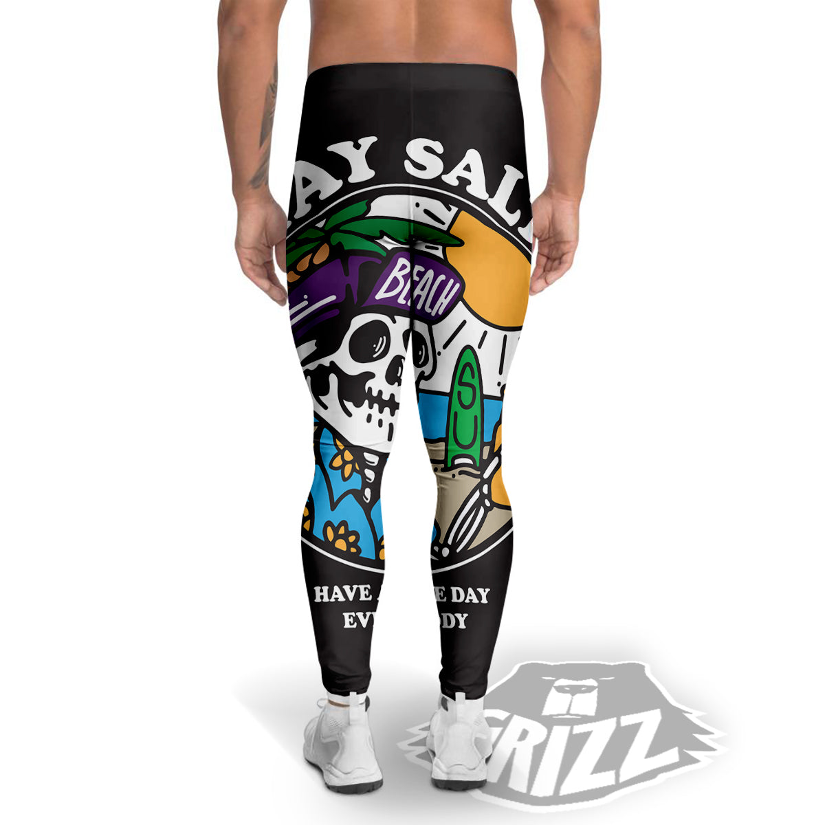 Skull Relax On Beach Print Men's Leggings-grizzshop