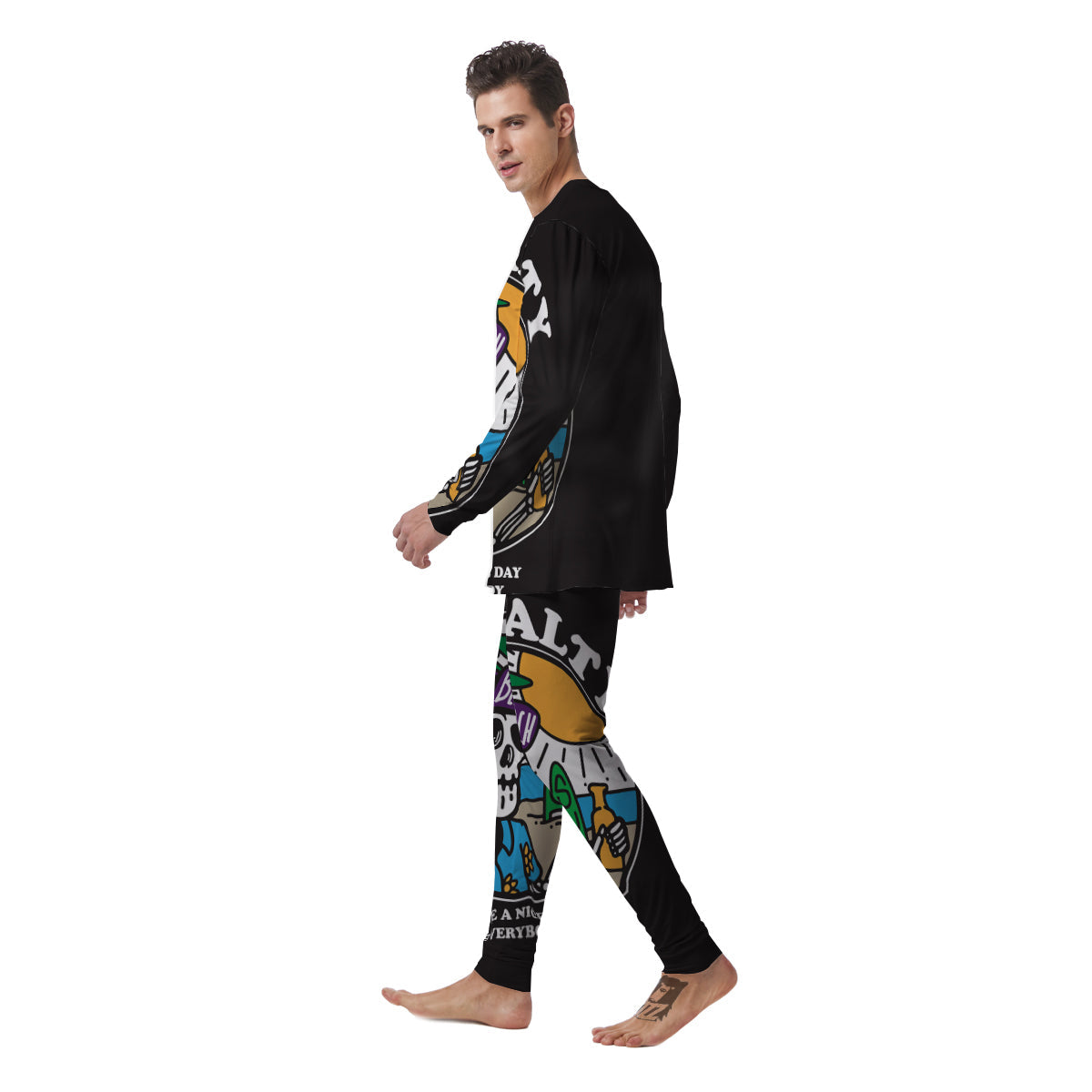 Skull Relax On Beach Print Men's Pajamas-grizzshop