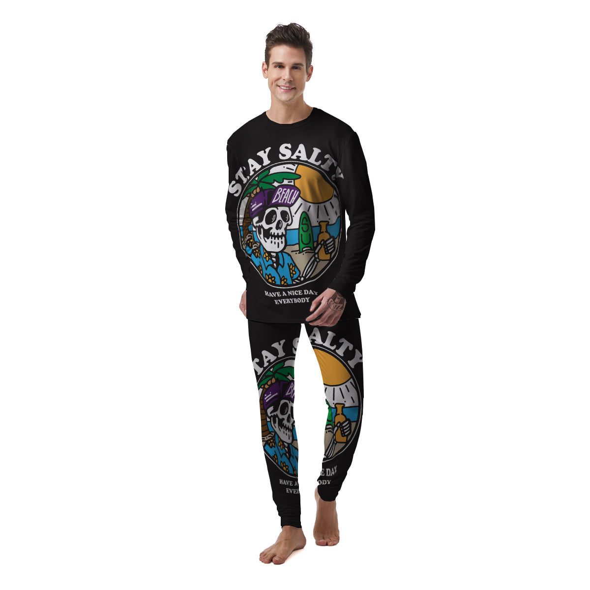 Skull Relax On Beach Print Men's Pajamas-grizzshop