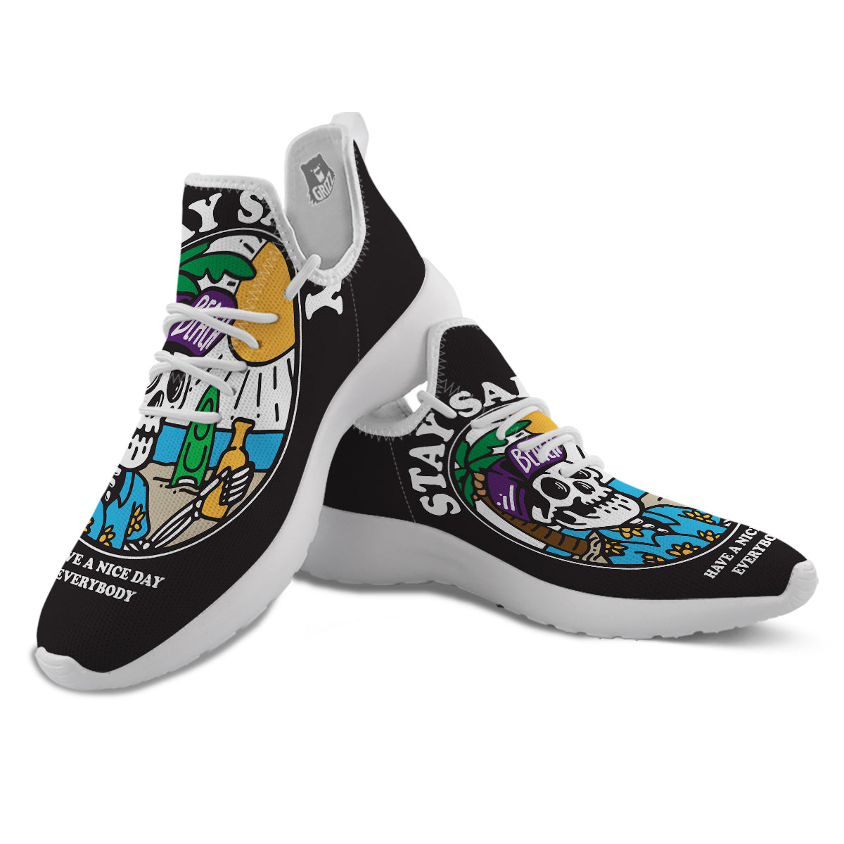 Skull Relax On Beach Print White Athletic Shoes-grizzshop