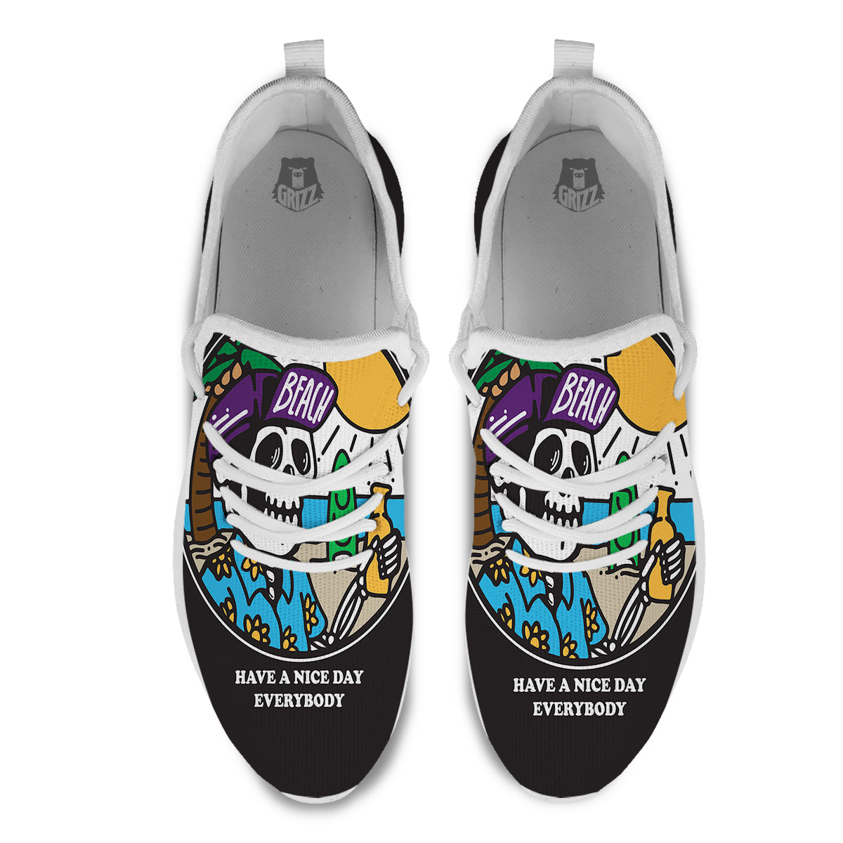 Skull Relax On Beach Print White Athletic Shoes-grizzshop