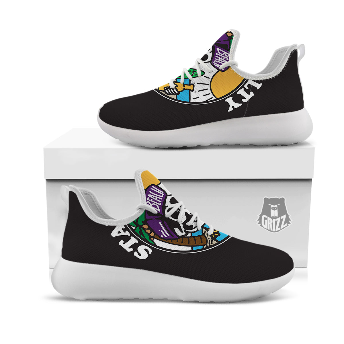 Skull Relax On Beach Print White Athletic Shoes-grizzshop