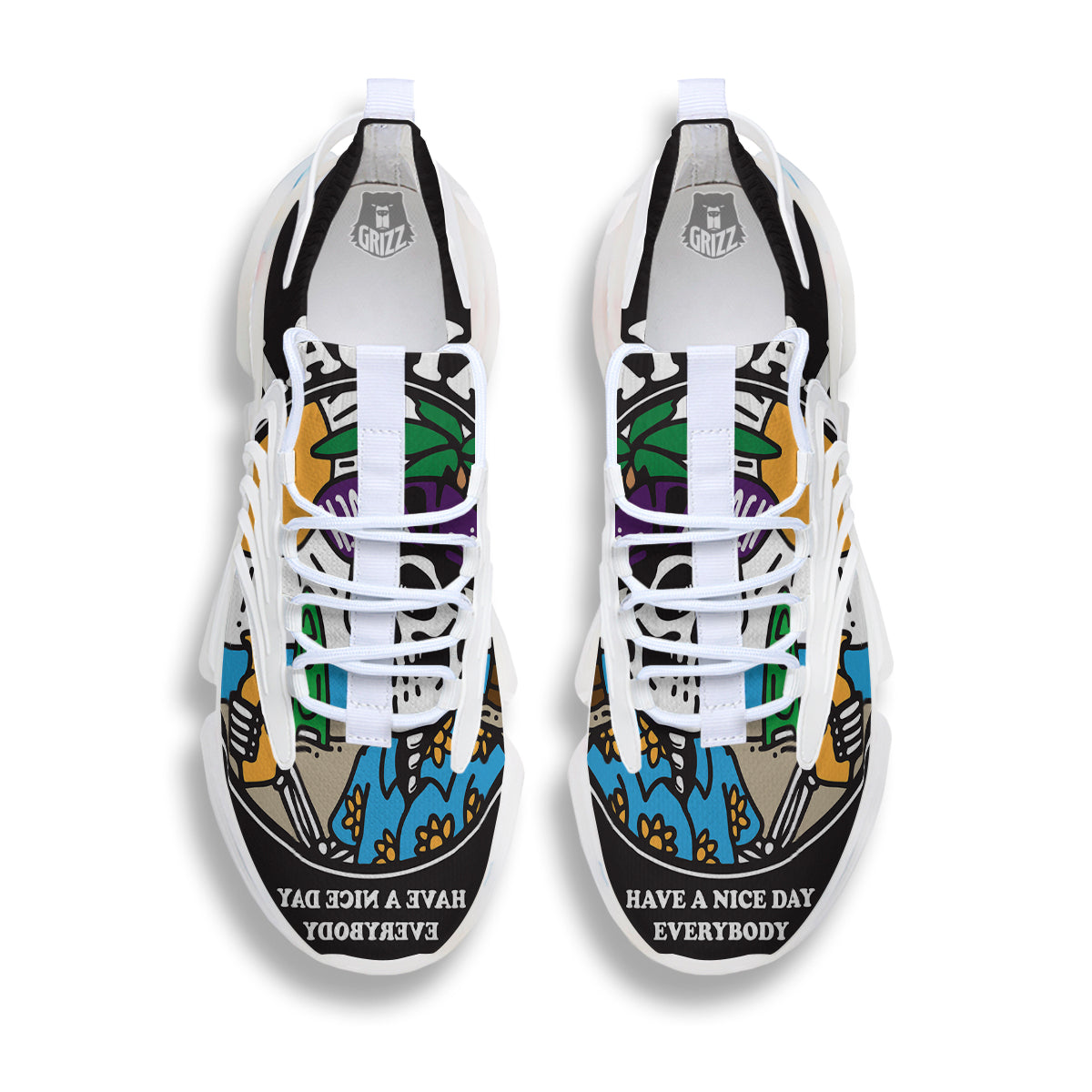 Skull Relax On Beach Print White Gym Shoes-grizzshop
