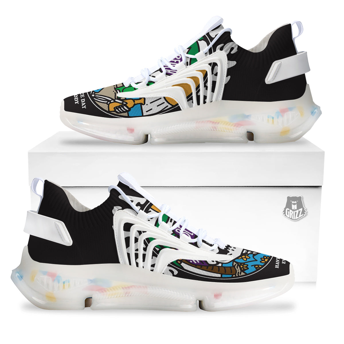 Skull Relax On Beach Print White Gym Shoes-grizzshop