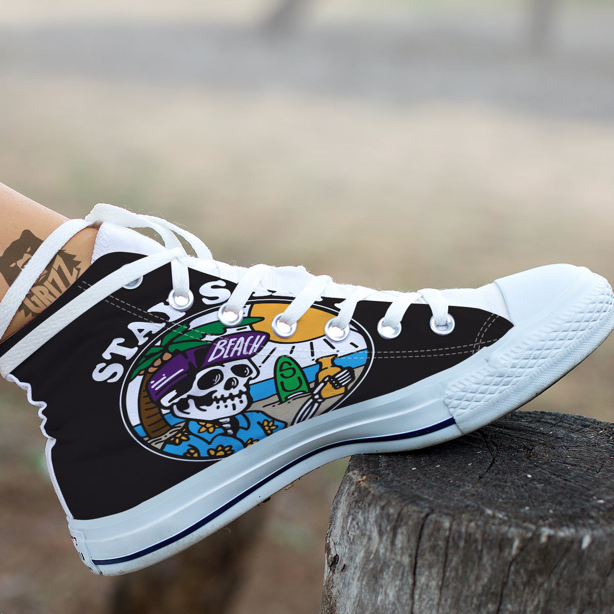 Skull Relax On Beach Print White High Top Shoes-grizzshop