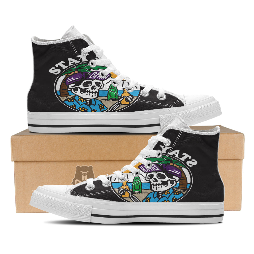 Skull Relax On Beach Print White High Top Shoes-grizzshop