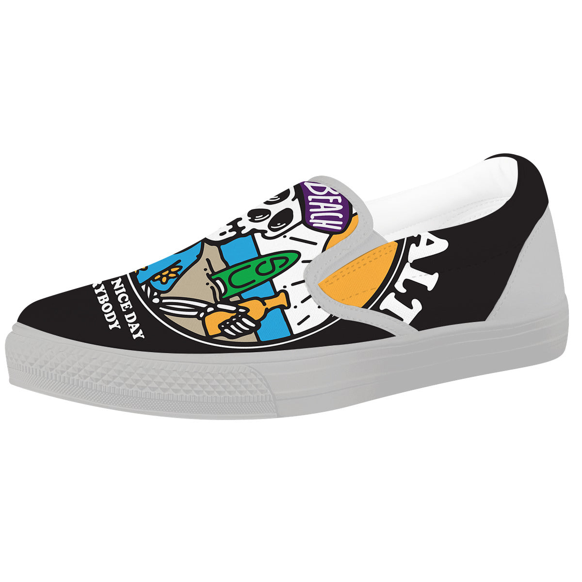 Skull Relax On Beach Print White Slip On Shoes-grizzshop