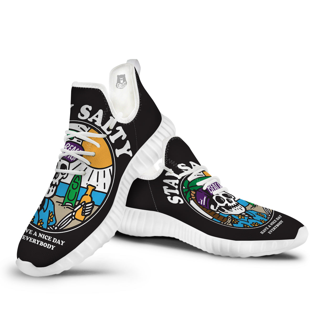 Skull Relax On Beach Print White Walking Shoes-grizzshop