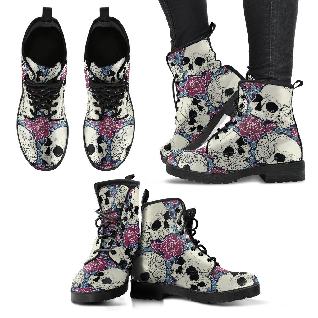 Skull Roses Women's Leather Boots-grizzshop