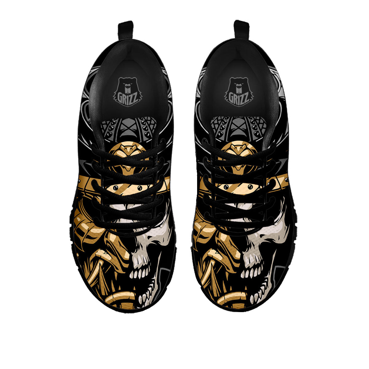 Skull Samurai Warrior Print Black Sneaker-grizzshop