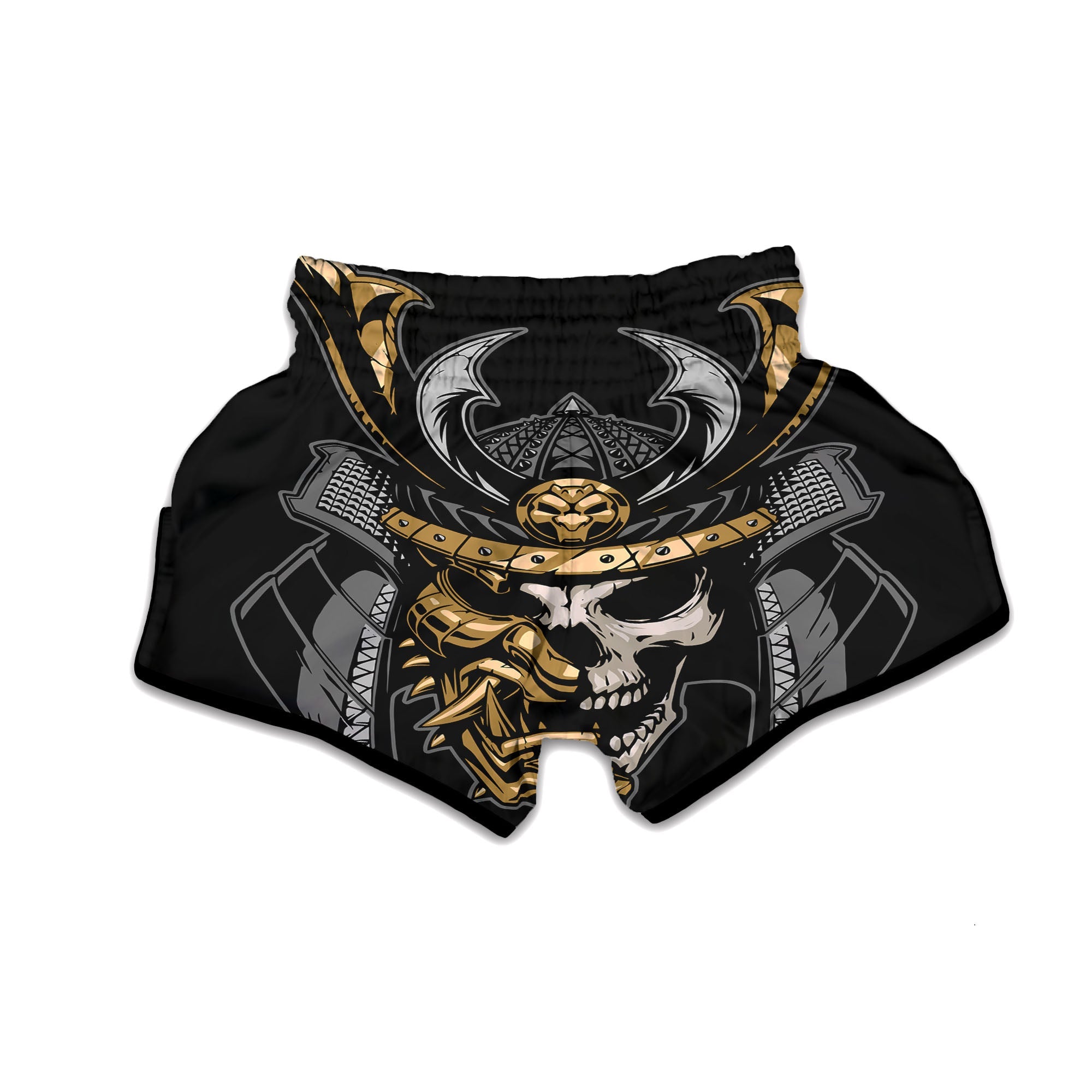 Skull Samurai Warrior Print Muay Thai Boxing Shorts-grizzshop