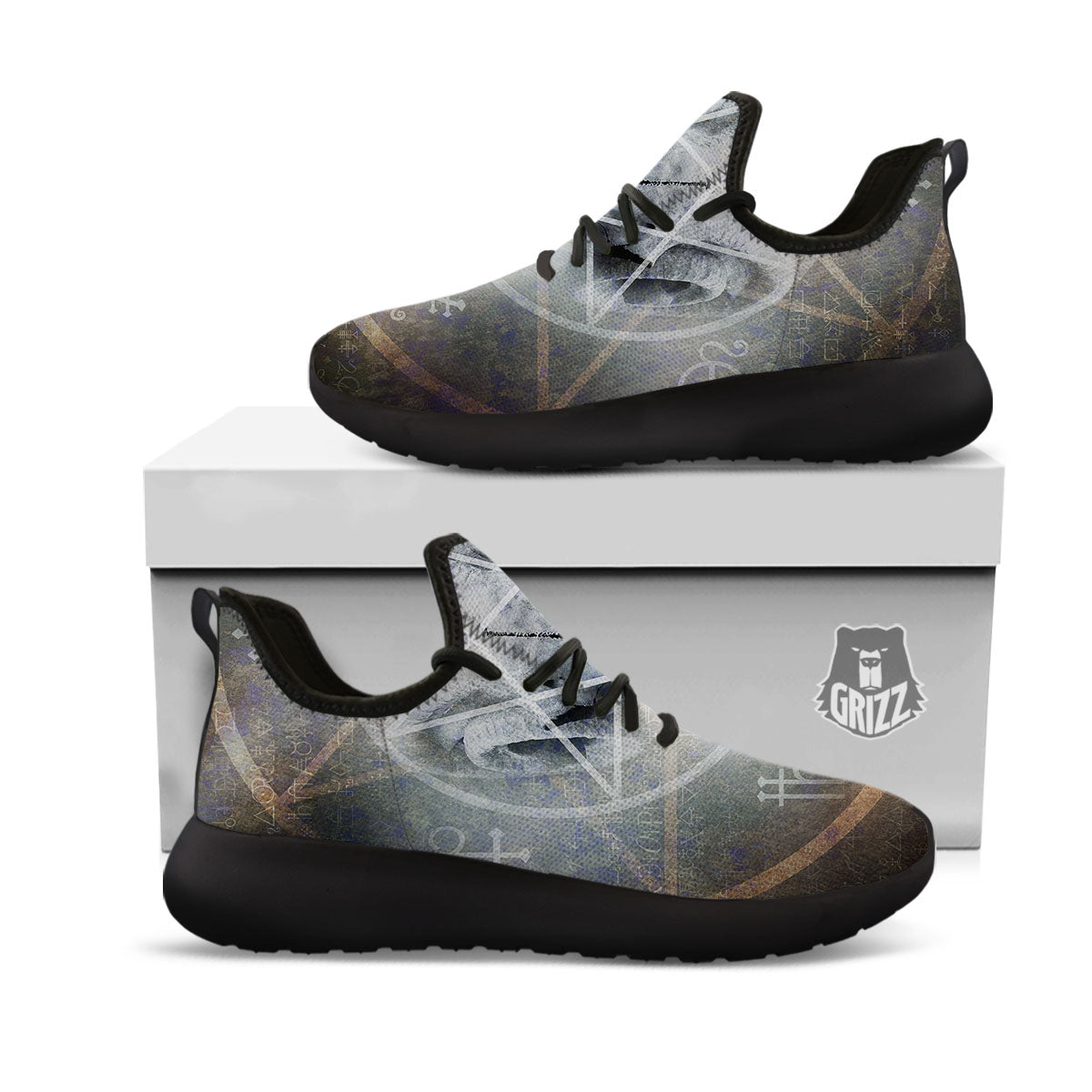 Skull Satanic Pentagram Print Black Athletic Shoes-grizzshop
