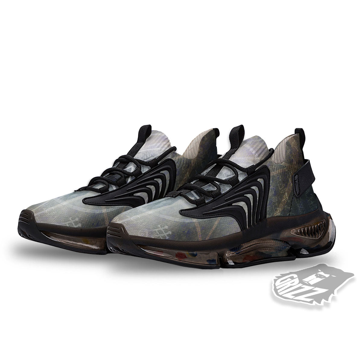 Skull Satanic Pentagram Print Black Gym Shoes-grizzshop