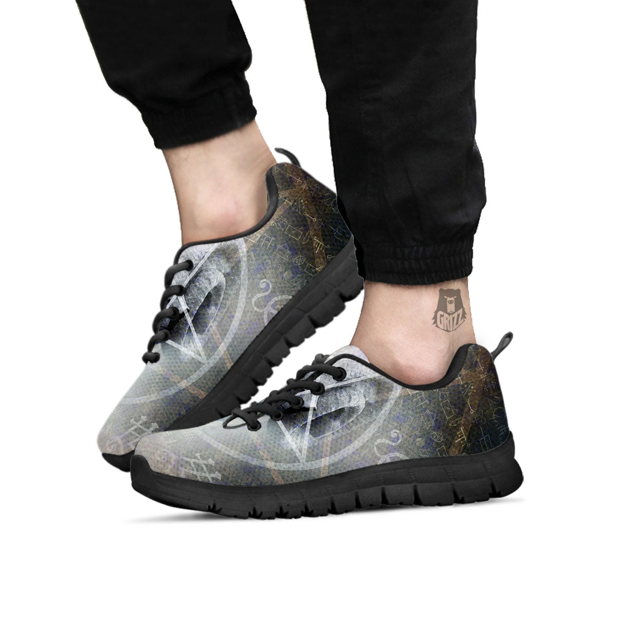 Skull Satanic Pentagram Print Black Sneaker-grizzshop