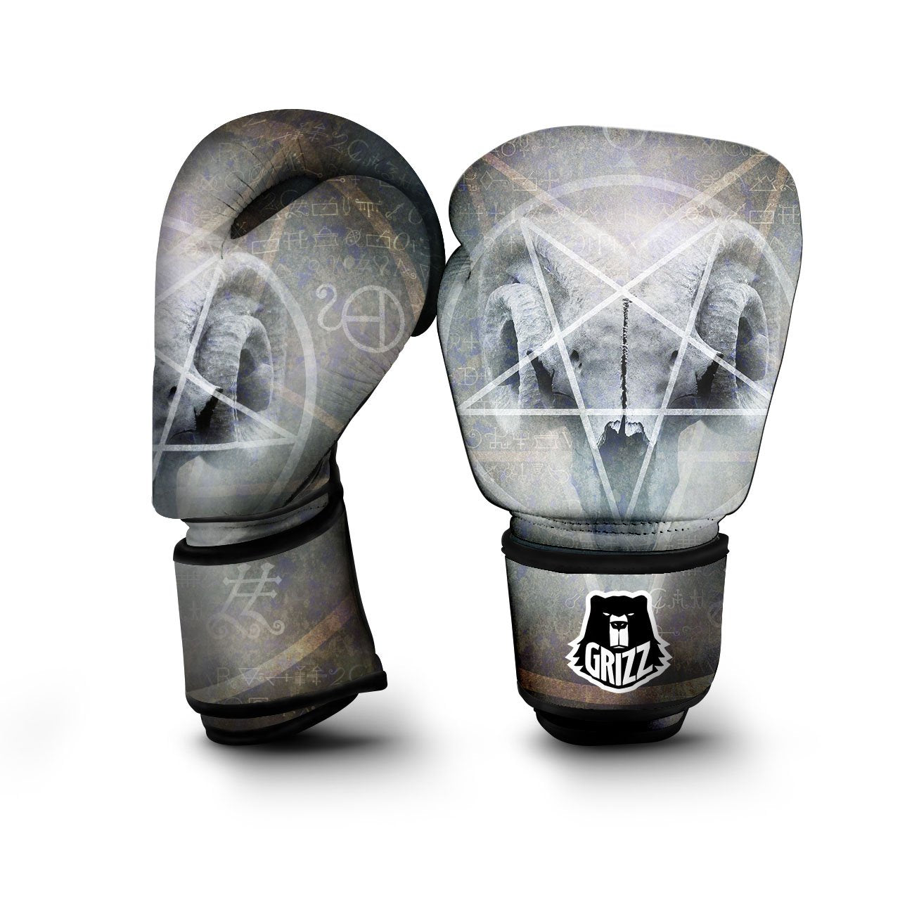 Skull Satanic Pentagram Print Boxing Gloves-grizzshop