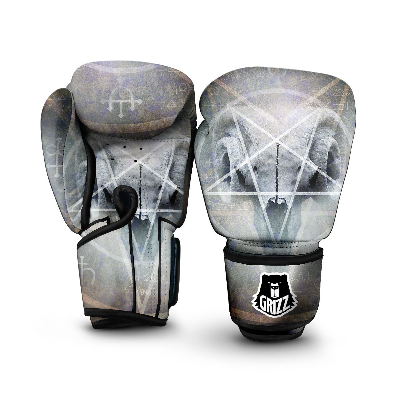 Skull Satanic Pentagram Print Boxing Gloves-grizzshop