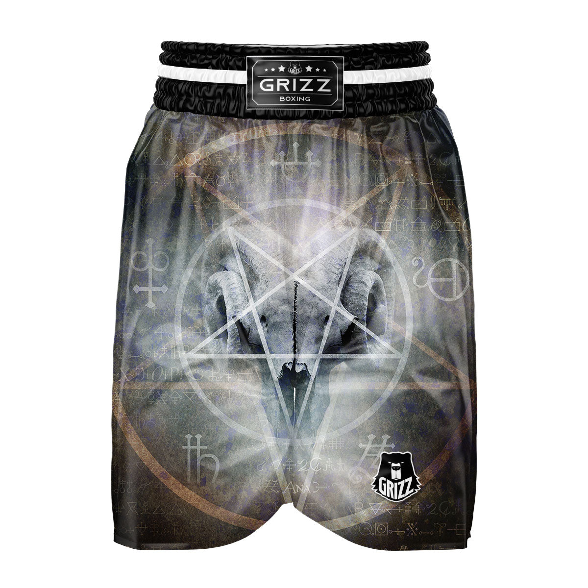 Skull Satanic Pentagram Print Boxing Shorts-grizzshop