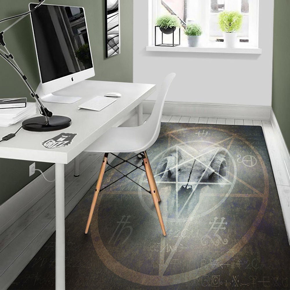 Skull Satanic Pentagram Print Floor Mat-grizzshop