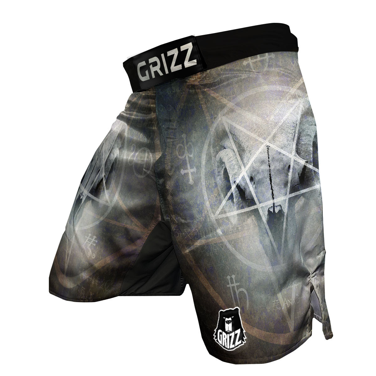 Skull Satanic Pentagram Print MMA Shorts-grizzshop