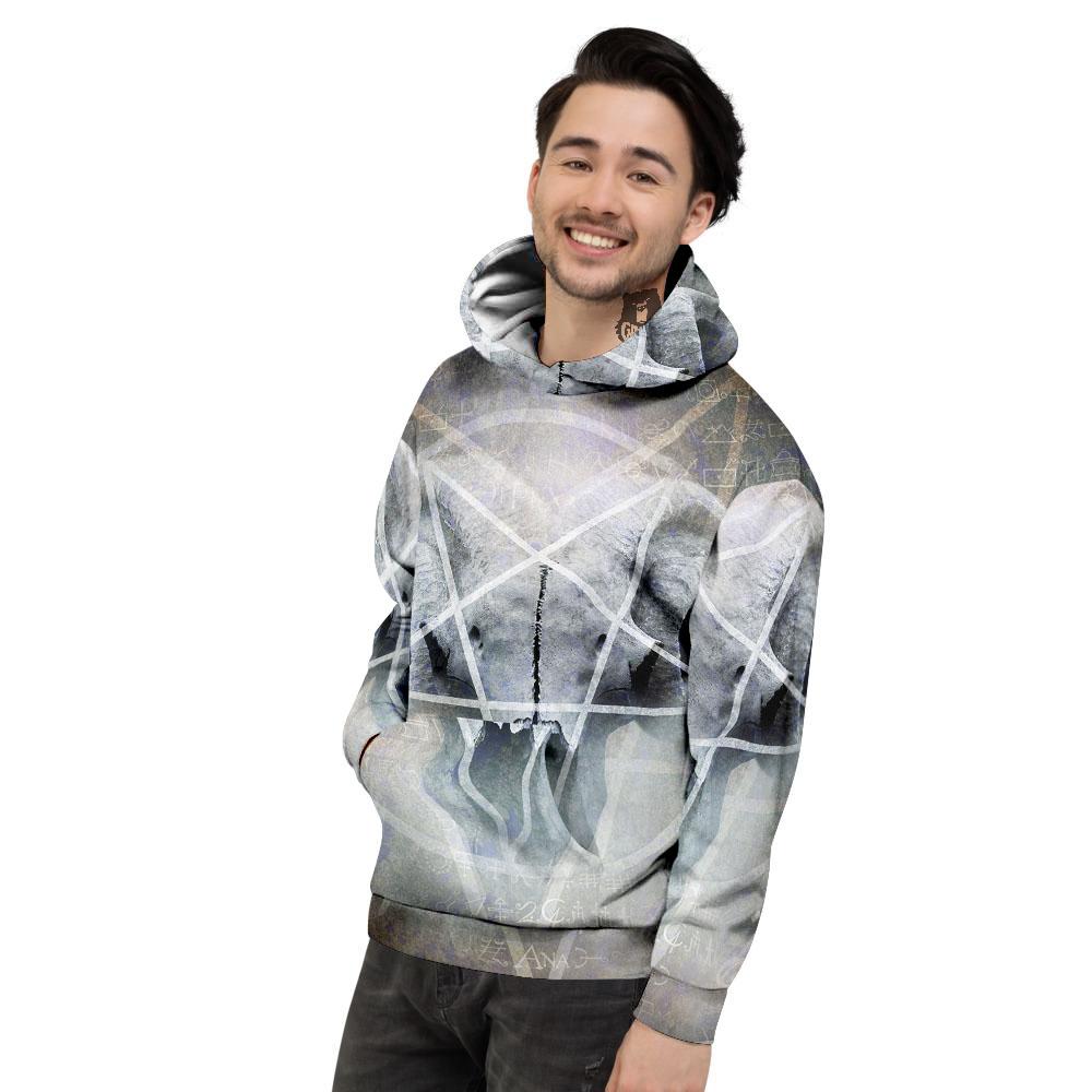 Skull Satanic Pentagram Print Men's Hoodie-grizzshop