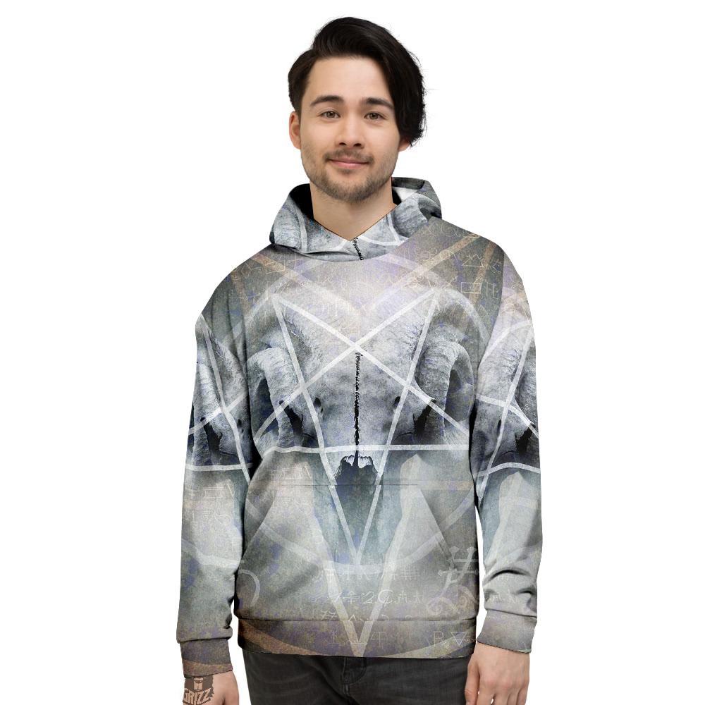 Skull Satanic Pentagram Print Men's Hoodie-grizzshop