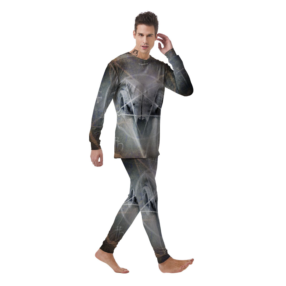 Skull Satanic Pentagram Print Men's Pajamas-grizzshop