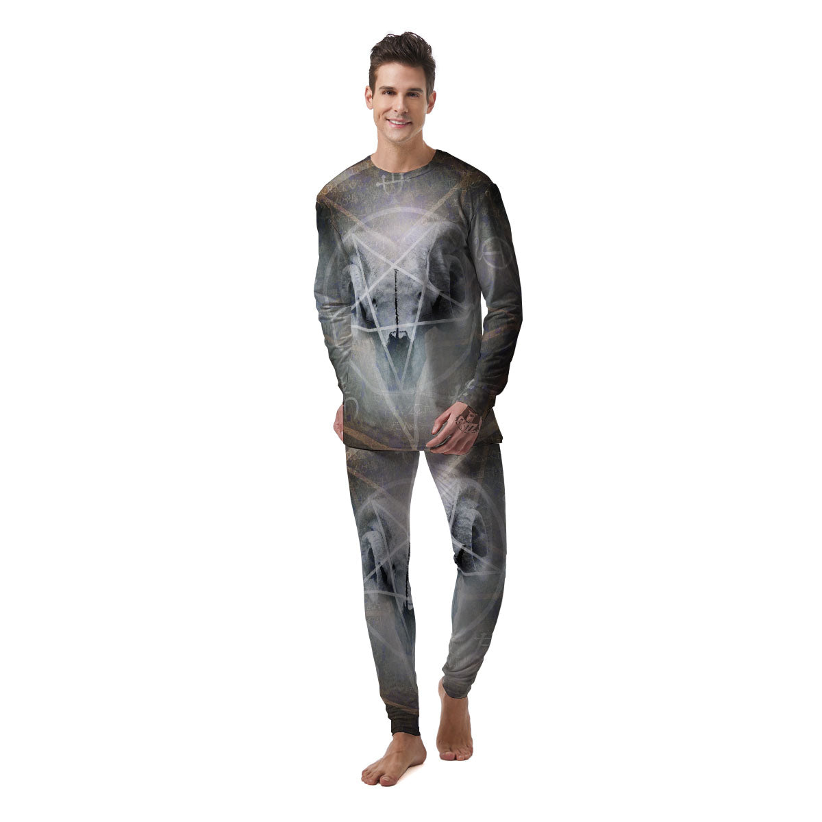 Skull Satanic Pentagram Print Men's Pajamas-grizzshop