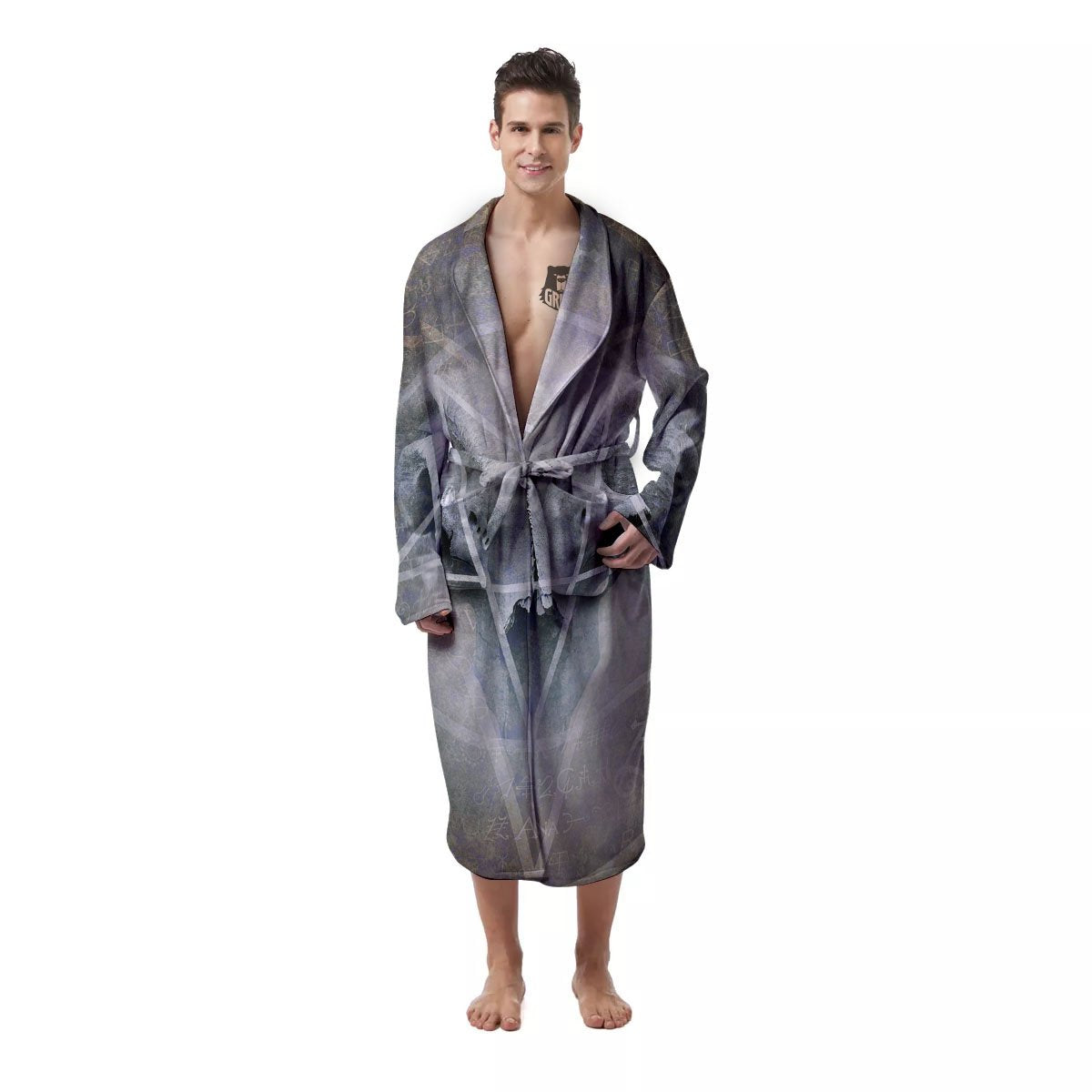 Skull Satanic Pentagram Print Men's Robe-grizzshop