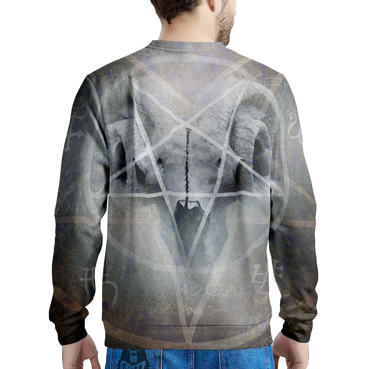 Skull Satanic Pentagram Print Men's Sweatshirt-grizzshop